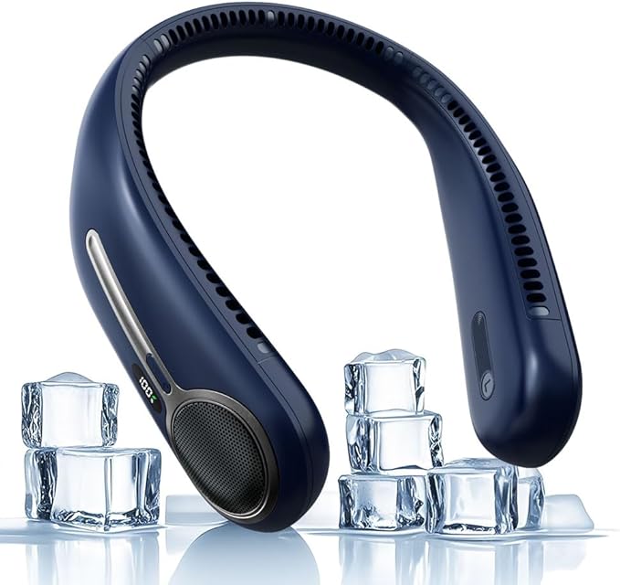 Portable Neck Fan,Hands Free Personal Wearable Bladeless Fan,6000mAh USB Rechargeable,360° Cooling,LED Display,4-Speeds,Birthday Gifts for Men Women Dad Mom,Outdoor Indoor Travel Camping (Blue)