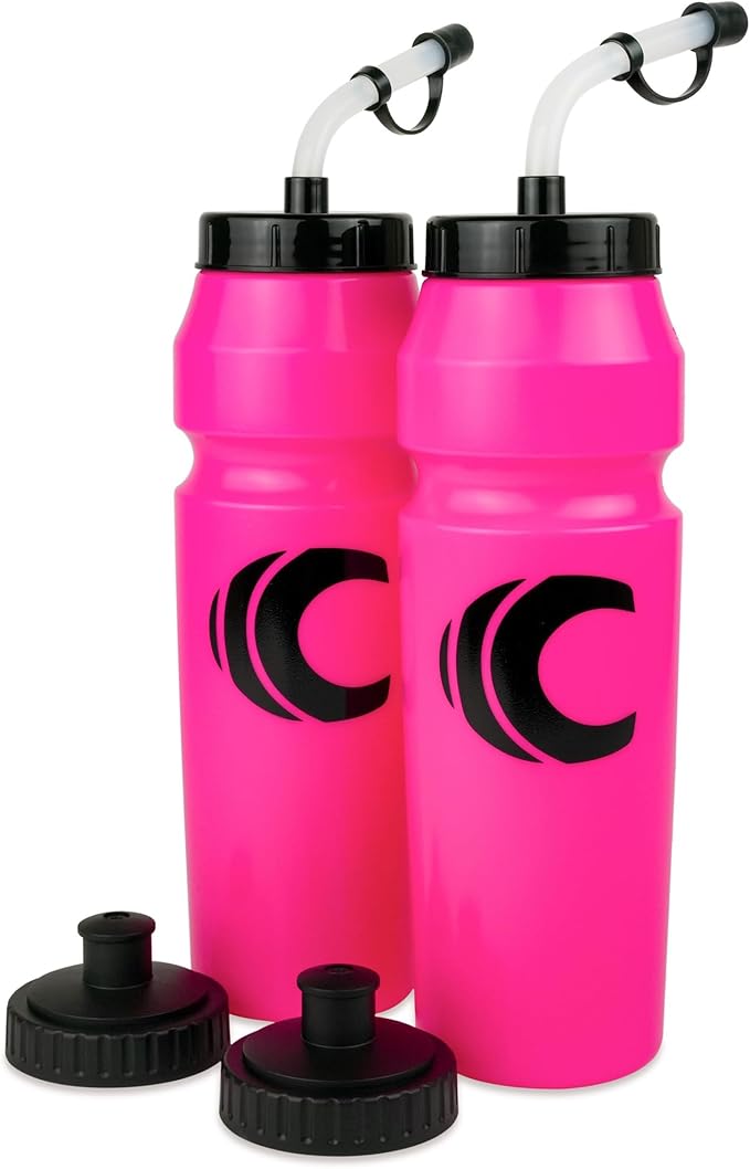 Cannon Sports 1 Liter Sports Water Bottle, BPA-Free, 34 Oz Capacity, Large Mouth, 2 lids (Straw and Squeeze), Great For Helmet Sports Such As Hockey, Lacrosse, Football, Boxing (2 Pack) (Pink)
