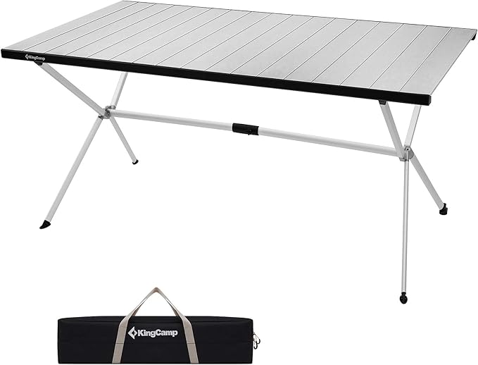 KingCamp Folding Camping Table Aluminum Roll Up Table Oversized Large Camp Table Stable Portable Outdoor Folding Table for Picnic Camping Barbecue Backyard Party,57.4''×31.4''4-6 Person,Support 176lbs