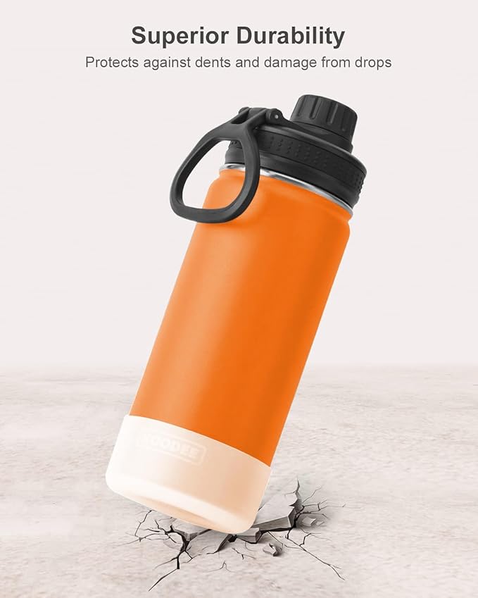 koodee Kids Water Bottle-16 oz Stainless Steel Vacuum Insulated Water Bottle for Back to School Wide Mouth Flask with Leakproof Spout Lid (Cosmic Orange)
