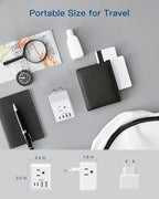 European Travel Plug Adapter, International Power Adapter with 3 Outlets 4 USB Charging Ports(2 USB C), Type C Plug Adapter Travel Essentials to Most Europe EU Spain Italy France Germany, 1 Pack