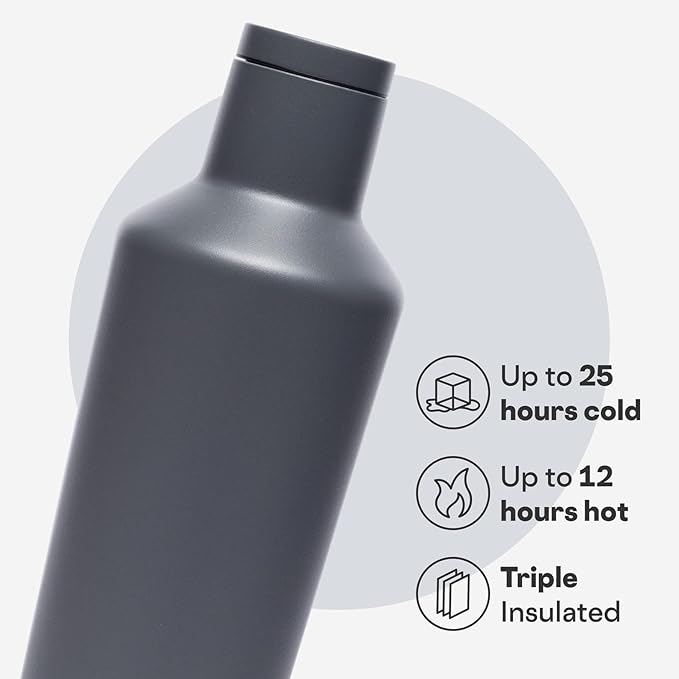 Corkcicle Classic Canteen - Keeps Drinks Cold for 25 Hours - Triple-Insulated Stainless Steel - Dishwasher Safe - Summer Drinkware Gift - Keeps Drinks Ice Cold - 16 oz - Flint