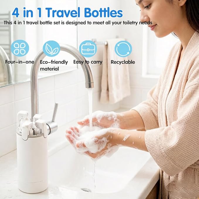 4 in 1 Travel Dispenser Bottle, 4-in-1 Refillable Travel Dispenser Bottles, 4 Pack 30ML Travel Bottles for Toiletries, 2026 New Portable Travel Containers for Shampoo Lotion Conditioner (Green)