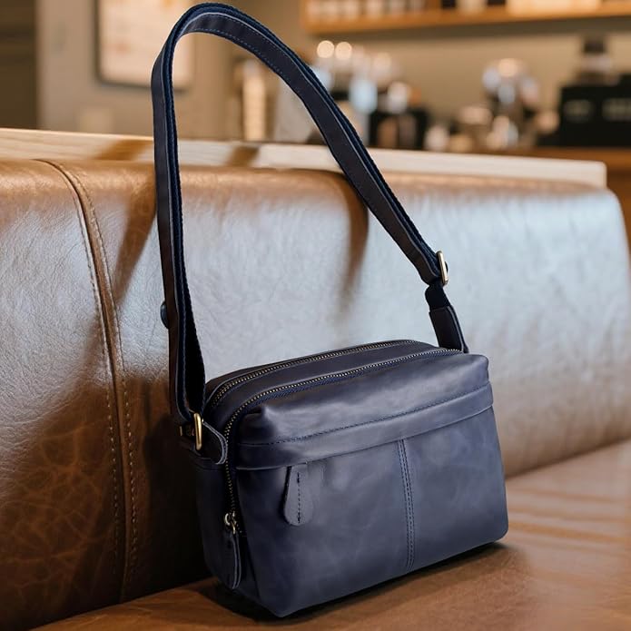 Augus Men's Leather Messenger Bag Shoulder Crossbody Backpack Bags Purse for Women Vintage Anti-Theft Waterproof Casual