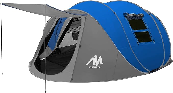 6 Person Easy Pop Up Tents for Camping - AYAMAYA Double Layer Waterproof Instant Tent with Vestibule & Porch, Large Size Family Tent Automatic Setup for 4-6 People Camping Hiking (Poles Included)