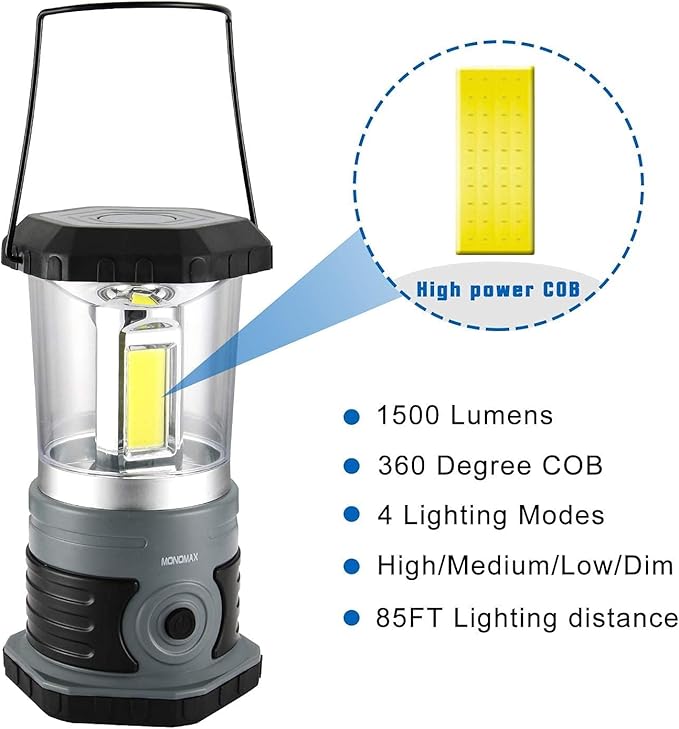LED Camping Lantern, 1500 LM Lanterns for Power Outages with 4 D Batteries Included, Battery Powered Lantern Flashlight with 4 Light Modes, Weatherproof Tent Light for Storms and Hurricanes