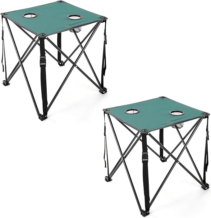 ARROWHEAD OUTDOOR 26” (66cm) Portable Camping Folding Table, 2 Cup Holders, Square, Carrying Case, Steel Frame, High-Grade 600D Canvas
