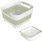 2.4 Gal Collapsbile Wash Basin with Drian Plug,9L Dish Pan for Soaking Baby Bottles,Portable Sink, Multiuse Foldable Bucket,Ice Beverage Tubs for Camping, Vegetable Washing, RV (Green)
