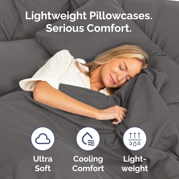 Queen Pillow Cases Set of 2 - Ultra Soft Hotel Quality Pillowcase Covers - Comfy Cozy Bedding for Women, Men, Kids and Teens - Machine Washable Pillow Protectors - 2 Pieces Set - Queen Size Charcoal