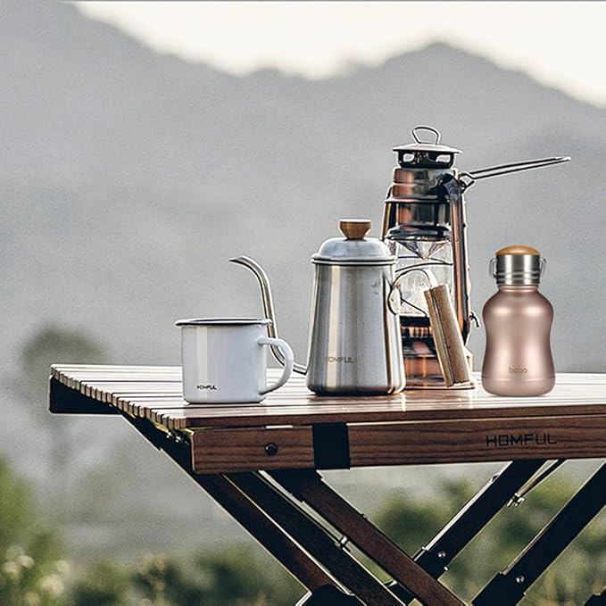 YOHKOH Mini Vacuum Insulated Water Bottle With Bamboo Lid - Stainless Steel Thermos Water Bottle for Women Girls Kids, Metal Sports Hot and Cold Water Bottle Leak-Proof BPA-Free (6.4oz,Gold)