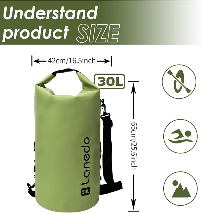 20L/30L Dry Bag Large Waterproof Bag Roll-Top Heavy Duty Fishing Duffel Bag with Durable Straps for Kayaking Paddle boarding Boating Rafting Fishing