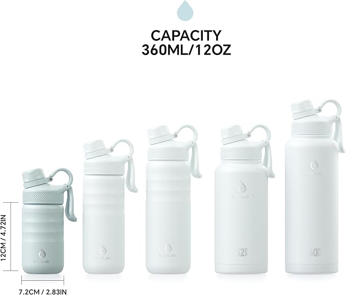 IDEUS Insulated Water Bottle 12oz, Stainless Steel Insulated Water Bottle For School, Insulated Bottles With Straws Leakproof, Vacuum Double Wall Water Bottles For Boys And Girls With 2 Lids, BPA Free