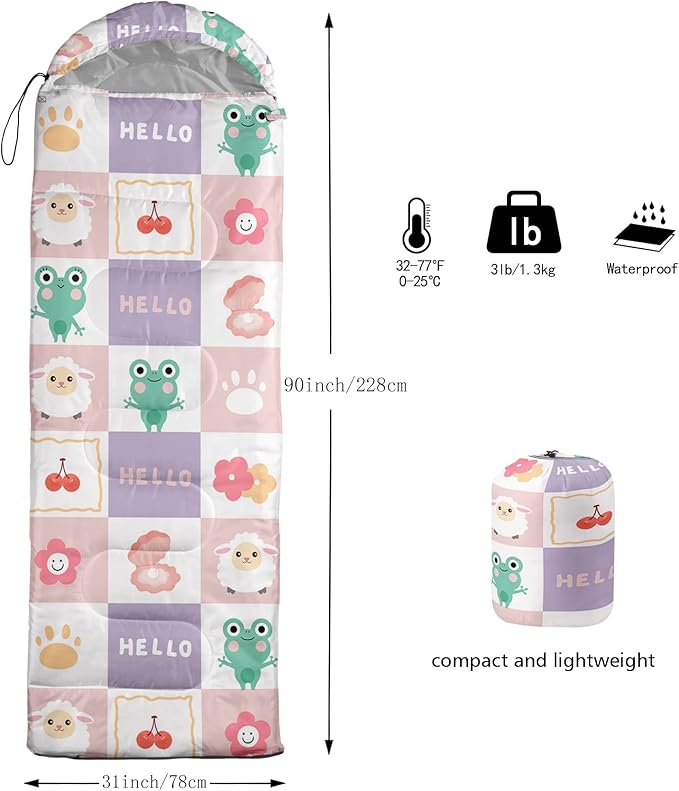 QOOMO Camping Sleeping Bags,3 Season Warm & Cool Weather,Lightweight,Waterproof Sleeping Bags for Adults & Kids,Traveling,and Outdoors,Camping Gear Equipment