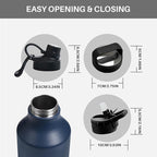 Insulated Water Bottle with Straw Lid Dustproof, 64 Oz Double Wall Stainless Steel Water Bottle for Hot and Cold Beverages, Leafproof BPA Free and Dishwasher Safe-64 Oz Navy Blue