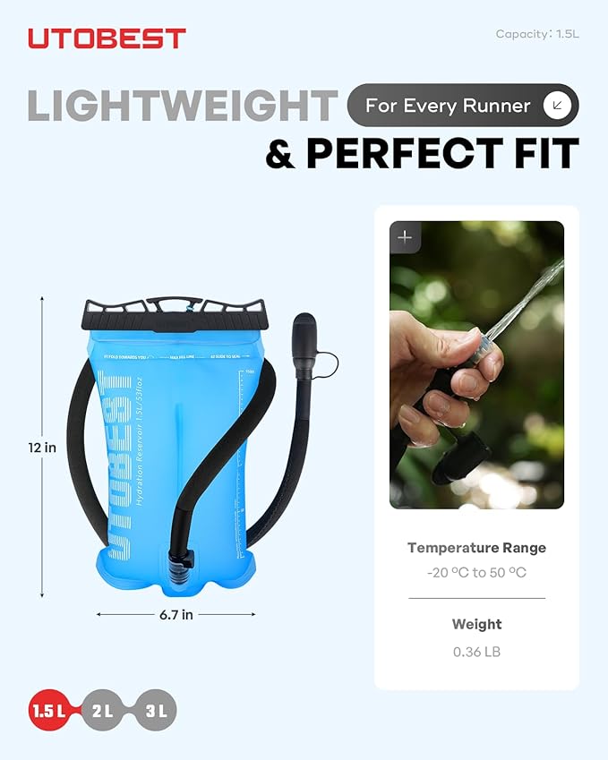 UTOBEST Hydration Bladder,TPU Water Bladder,Water Bladder for Hiking Backpack,BPA Free,Wide Opening,Leak-Proof,Water Reservoir for Hiking Cycling Camping Running