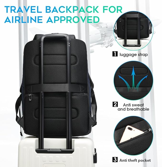 FUTURE AESTHETICS Business Smart Backpack Waterproof for women,men,Fight Approved Durable Backpack suitable as overnight and travel backpack (Blue)