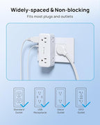 TROND 360° Rotating Wall Outlet Extender 2 Pack, 6AC Outlet Splitter with 2 PD20W USB C Charger and 2 USB A Ports, 900J Surge Protector, 3-Way Sideways Plug Adapter for Kitchen, Bathroom, Bedroom