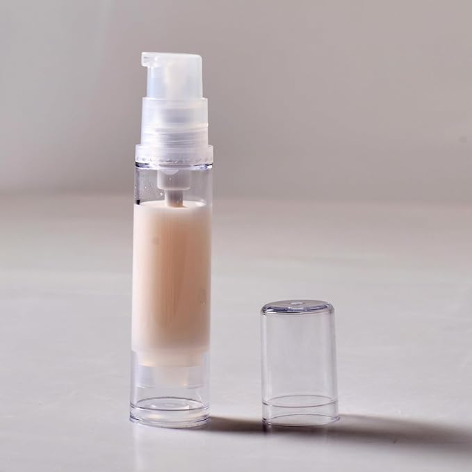 4Pcs 0.34 oz Airless Travel Pump Bottles - 3.7×0.7 inch Refillable Clear Cosmetic Containers Leak‑Resistant for Lotion Shampoo Serum