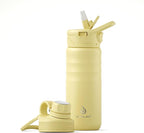 IDEUS Insulated Stainless Steel Water Bottle with 2 Leak-Proof Lids, Thermal Water Flask for Hiking Biking, 18oz, Light Yellow