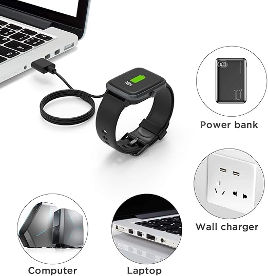 VeryFit Smart Watch Charger USB Magnetic 2 Pin Smartwatch Replacement Charging Cable Cord (2 Pack)
