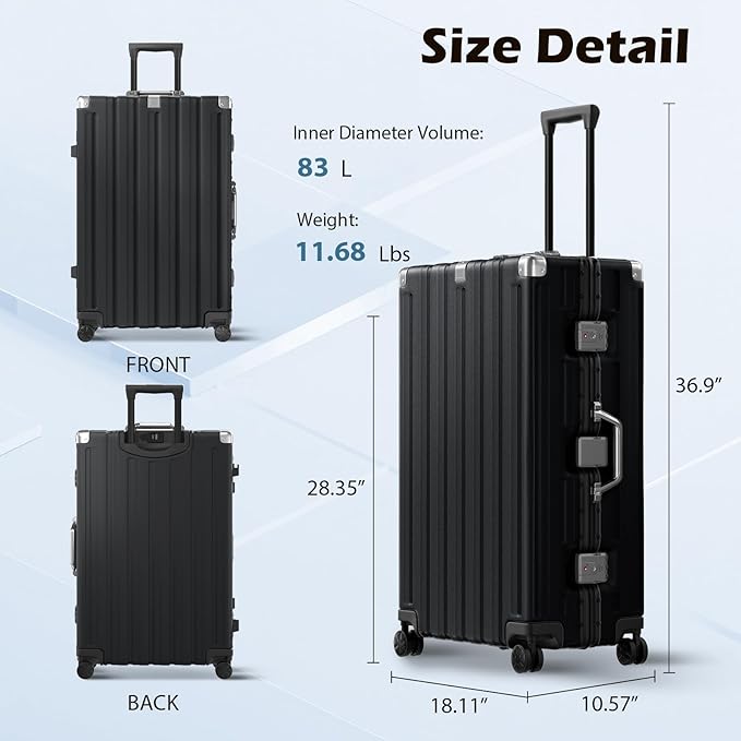 Krute Large Luggage 28 inch Zipperles Suitcase With Spinner Wheels USB Charger Hardside PC Aluminum Frame Luggages Checked Suitcases with TSA Lock (1 Piece)