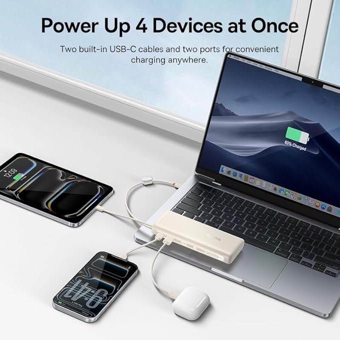 Baseus Smallest Qi2 Certified 15W MagSafe Portable Charger, 0.5" Ultra Slim 5000mAh Bundle with Portable Charger with Built in Cable, 100W Laptop Power Bank 20000mAh, Travel Essential Fast Charging