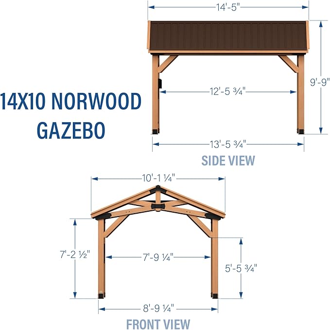 Backyard Discovery Norwood 14' x 10' Cedar Wood Outdoor Gazebo Pavilion with Hardtop Galvanized Steel Peak Roof, Snow Support, Wind Resistance, PowerPort, Shade for Garden, Patio, Deck, Entertaining