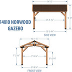 Backyard Discovery Norwood 14' x 10' Cedar Wood Outdoor Gazebo Pavilion with Hardtop Galvanized Steel Peak Roof, Snow Support, Wind Resistance, PowerPort, Shade for Garden, Patio, Deck, Entertaining