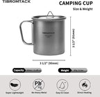 TIBROMTACK Camping Cup with Lid Pure Titanium Coffee Mug Ultralight 450ml Outdoor Small Camping Pot with Foldable Handle for Backpacking Hiking Travel and Daily Use with Mesh Bag