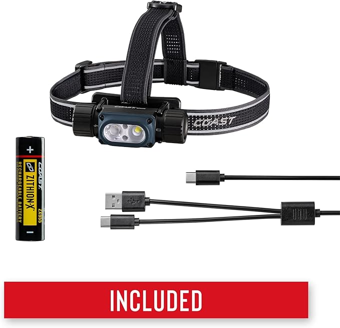 Coast WPH34R 2000 Lumen Waterproof Ultra Bright IP68 USB Rechargeable-Dual Power Headlamp, 6 Modes with Spot and Flood Beams, Blue/Black