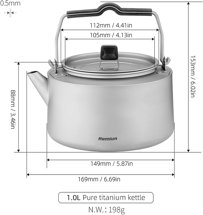 Camping Kettle Titanium Camp Tea Coffee Pot Portable Lightweight Tea Kettle Teapot Fast Heating Campfire Kettle for Stove Top, Boiling Water, Outdoor, Hiking, Camping, Picnic, Traveling