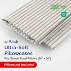 Pillowcases - Ultra Soft Hotel Quality Pillowcase Covers - Comfy, Cozy & Wrinkle Free - Shrinkage and Fade Resistant - Machine Washable Pillow Protectors - (Queen, Beige Stripes 2, 4 Piece Set)