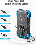 Solar Charger Power Bank, 42800mAh Wireless Portable Charger with USB-C in/Output, QC3.0 Fast Charging 15W 4 Ports Outdoor Battery Pack Built-in Dual Led Flashlights for iPhone Samsung etc