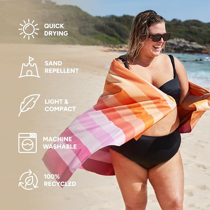 Dock & Bay Kid's Towel - for Beach Use - Quick Dry, Sand Free - Compact, Lightweight - 100% Recycled - Includes Bag - Summer - Miami Sorbet, Large (160x90cm, 63x35)