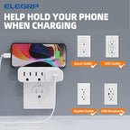 ELEGRP Triple Outlet Extender, 3-Prong Grounded Wall Tab, Multiple Outlet Extender Adapter Plug with 3 Electrical Outlets for Travel Home Hotel Office, ETL Listed, 4 Pack, White