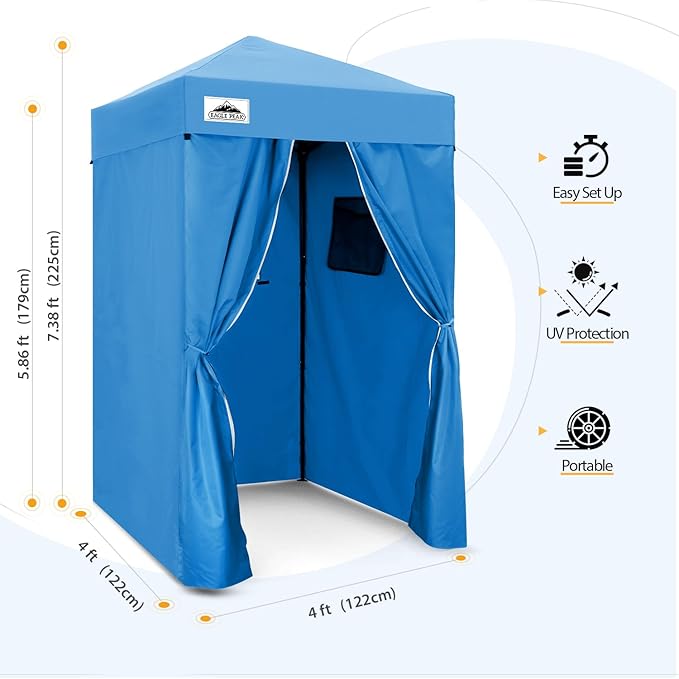 EAGLE PEAK Flex Ultra Compact 4x4 Pop-up Canopy, Sun Shelter, Changing Room, Portable Privacy Canopy Cabana for Pool, Fashion Photoshoots, or Camping, Light Blue