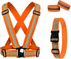 Reflective Running Gear Reflective Vest & Reflective Armband & Reflective Belt 3 Pcs Set, High Visibility Reflective Gear Night Cycling Walking Safety Vest Straps for Men Women Kids