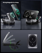 3-in-1 Wireless Charger Charging Station for iPhone, Qi2 Certified 15W Fast Charging Foldable Magnetic Charger Stand with 30W USB C Adapter for MagSafe iPhone 16/15/14/13/12, Apple Watch, AirPods
