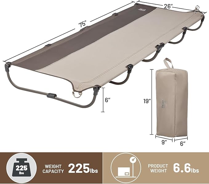 TIMBER RIDGE Lightweight Aluminum Camping Cot, 20-Second Quick Set-Up Folding Cot with Zipper Closure, Portable Carry Bag Included for Camping, Travel and Outdoors, Support up to 225lbs, Tan 2pcs