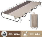 TIMBER RIDGE Lightweight Aluminum Camping Cot, 20-Second Quick Set-Up Folding Cot with Zipper Closure, Portable Carry Bag Included for Camping, Travel and Outdoors, Support up to 225lbs, Tan 2pcs