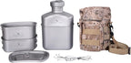 Boundless Voyage Titanium Canteen Mess Kit with Camouflage Bag Large Capacity Kidney-Shaped Camping Pot Pan Set with Lid & Hanging Chain