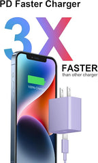 iPhone 14 13 12 Fast Charger 20W PD USB C Wall Charger with 6FT Fast Charging Cable for iPhone 14/14 Pro/14 Pro Max/14 Plus/13/12/11/Pro/Pro Max/Mini/Xs Max/X, iPad - Purple