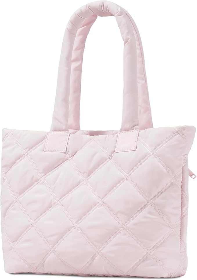 Puffer Tote Bag for Women, Quilted Bag with Zipper, Small Tote HandBags for Work, Travel