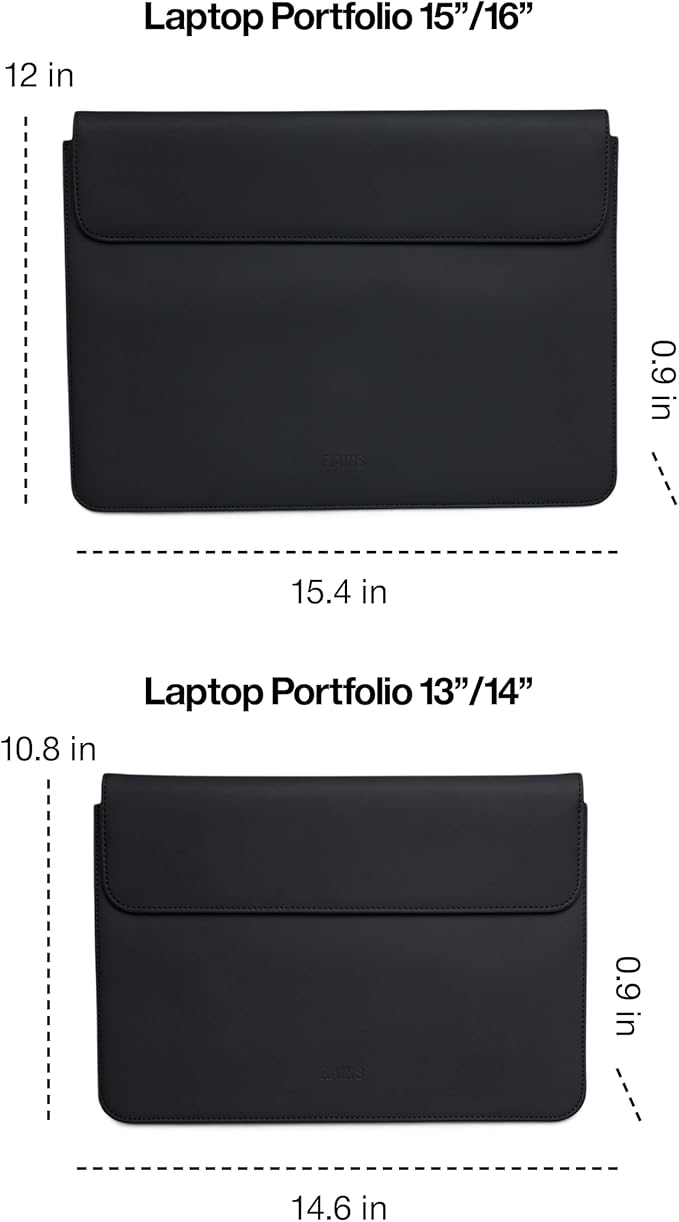 RAINS Laptop Portfolio 13"/14'' – Black Waterproof Protective Computer Case with Soft Lining, Flap Closure, Fits 14" Laptop – Water Resistant & Repellent – 2 Year Warranty