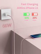 USBC Cables 6FT, 2Pack USB C to C Charger Cable, Long USBC Fast Charging Cable Nylon Braided USB C iPhone Charger Cord Compatible with iPhone 17 16/15/Pro Max/PlusSamsung Galaxy S23/LG and More-Pink