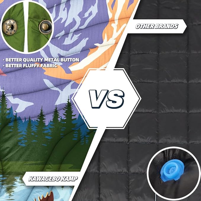 Outdoor Camping Blanket with Sherpa Lining, Extra Warm Thick Camp Blankets and Puffy Ultralight Soft Poncho DWR Camping Quilt for Cold Weather, Adventure, Sleeping, Backpacking 78"x 56"