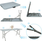 Folding Table 5FT Camping Table Portable Heavy Duty Plastic Rectangular Outdoor Dining Table Steel Legs Fold-in-Half with Carrying Handle for Indoor,Picnic,Party,Wedding,Events(Grey)