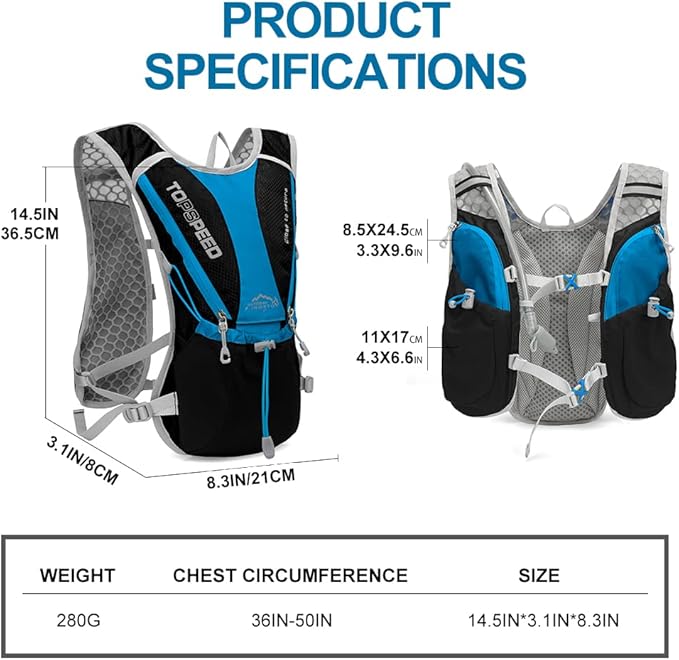 Hydration Pack Backpack，IX INOXTO Running Hydration Vest with 1.5L ( 50 oz) Water Bladder for Men Women，Lightweight Water Backpack for Hiking Cycling Climbing Camping (Black)