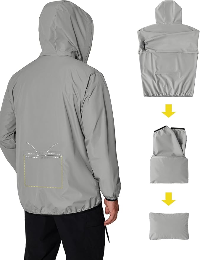 COOFANDY Men's Packable Rain Jacket Lightweight Waterproof Raincoat with Hood Travel Hiking Golf Windbreaker