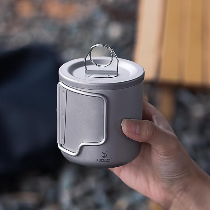 Camping Mug Titanium Double Wall Coffee Tea with Cup Inner Filter with Folding Handle